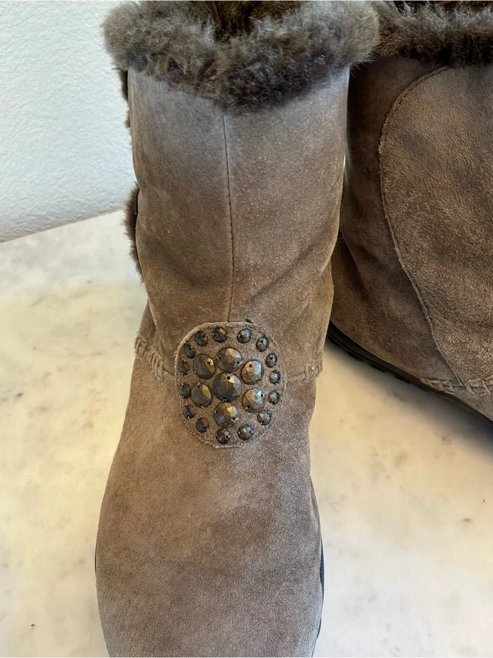 Taos Trinket Women’s Suede Fur-Lined Winter Boots with Stud Detail